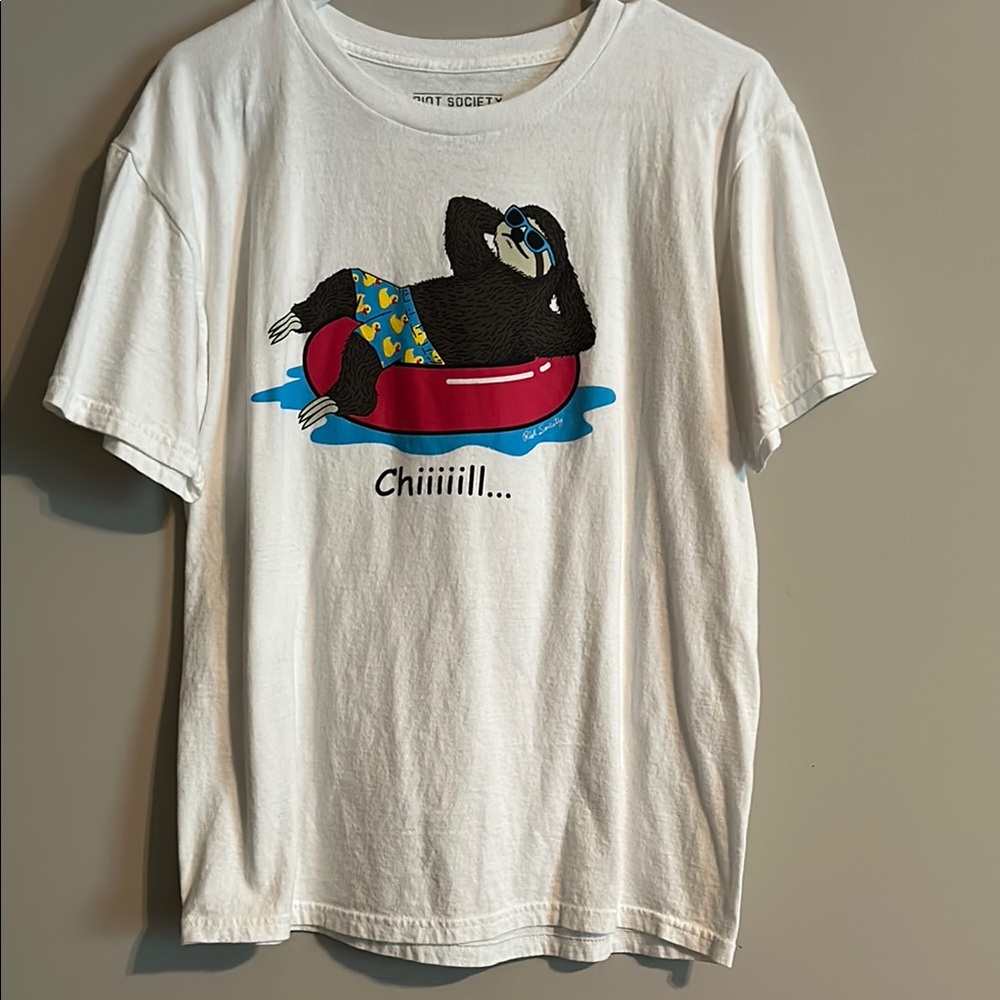White Graphic T-Shirt with Sloth Print - Chillll